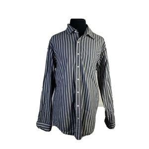 Eddie Bauer Vintage Wash Gray White Stripe Long Sleeve Button Up‎ Shirt Mens XLT